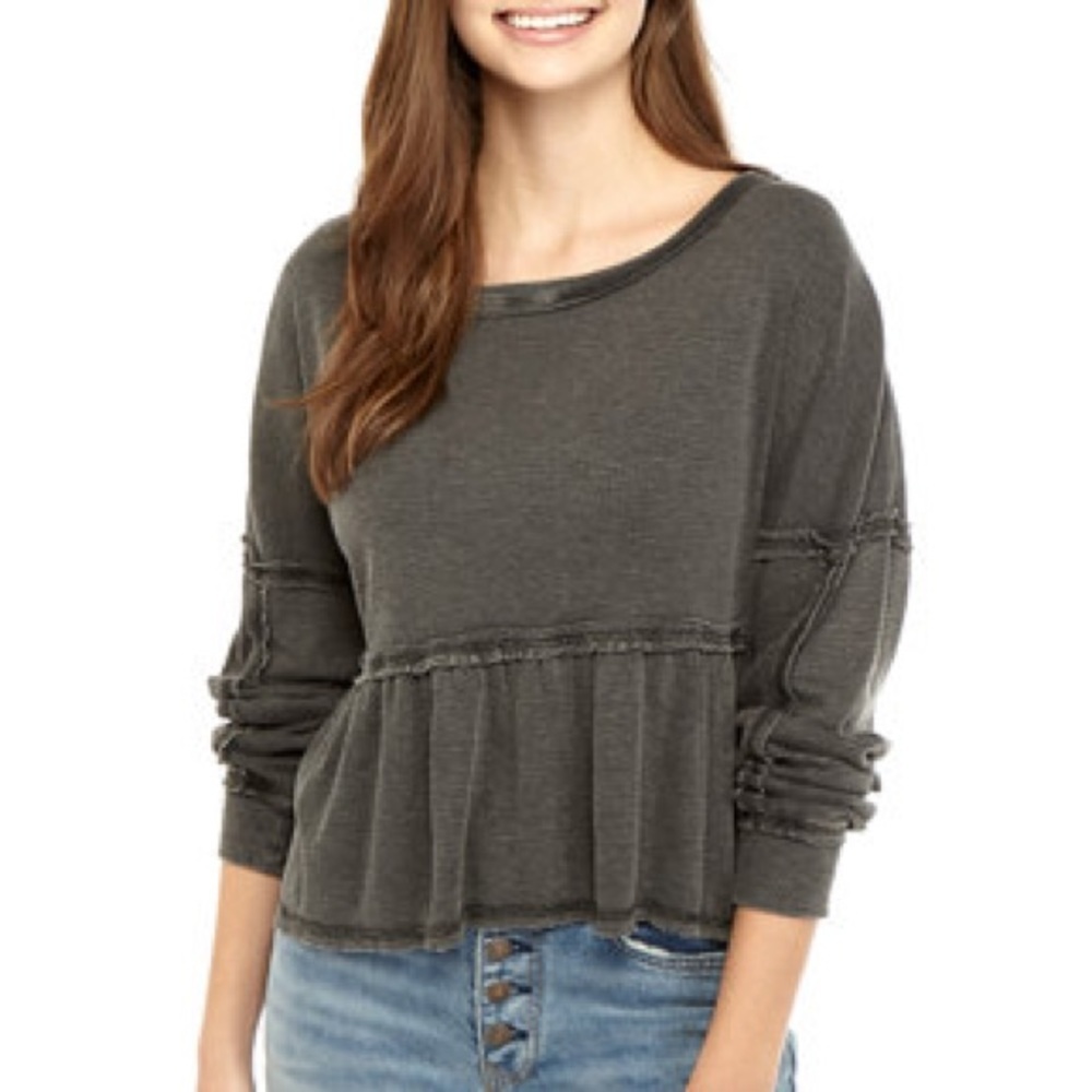 True Craft Ribbed Long Sleeve Peplum‎ Top, Size S